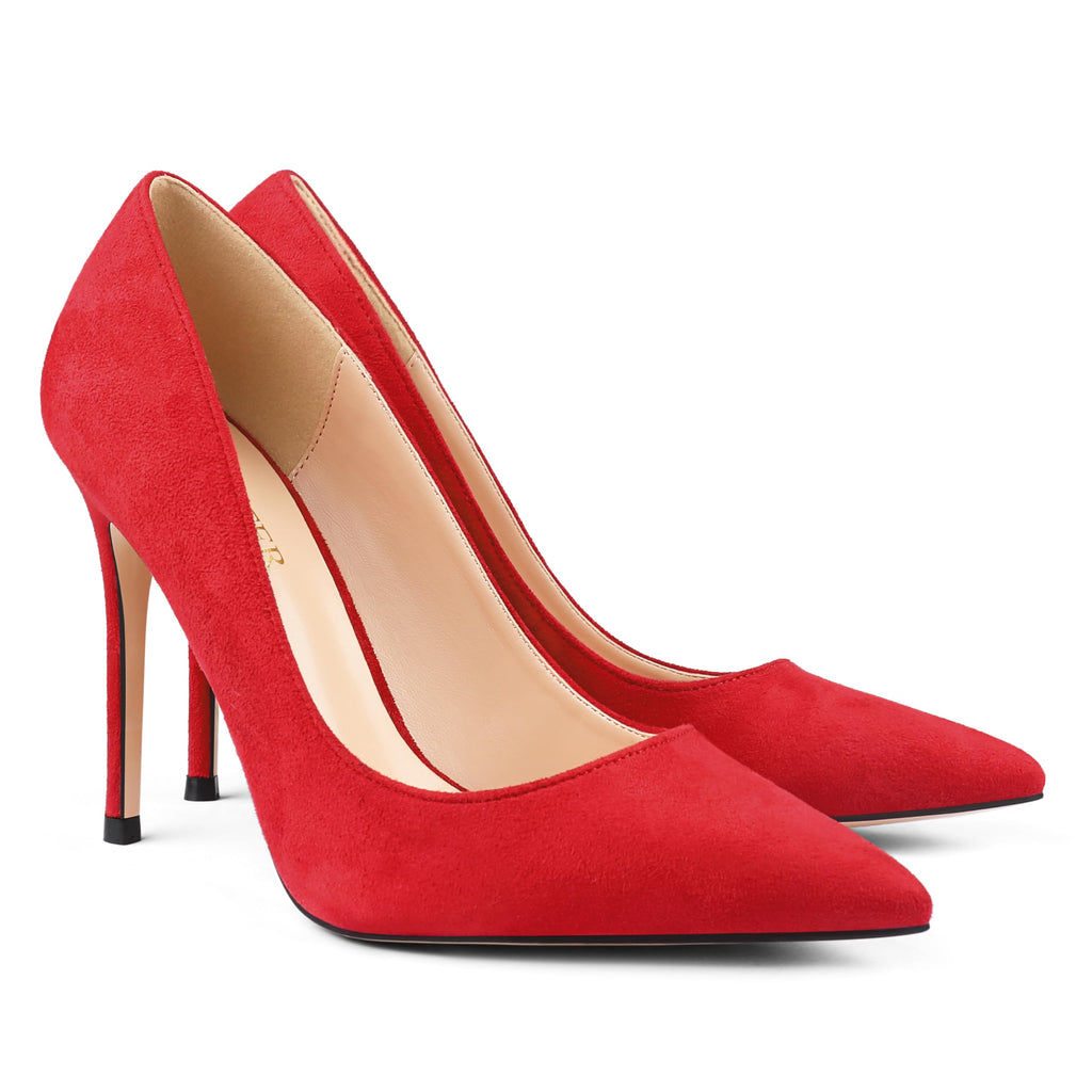 COLETER Women's 4 Inch Pumps Pointed Toe Stiletto Dress Pumps Red 11US