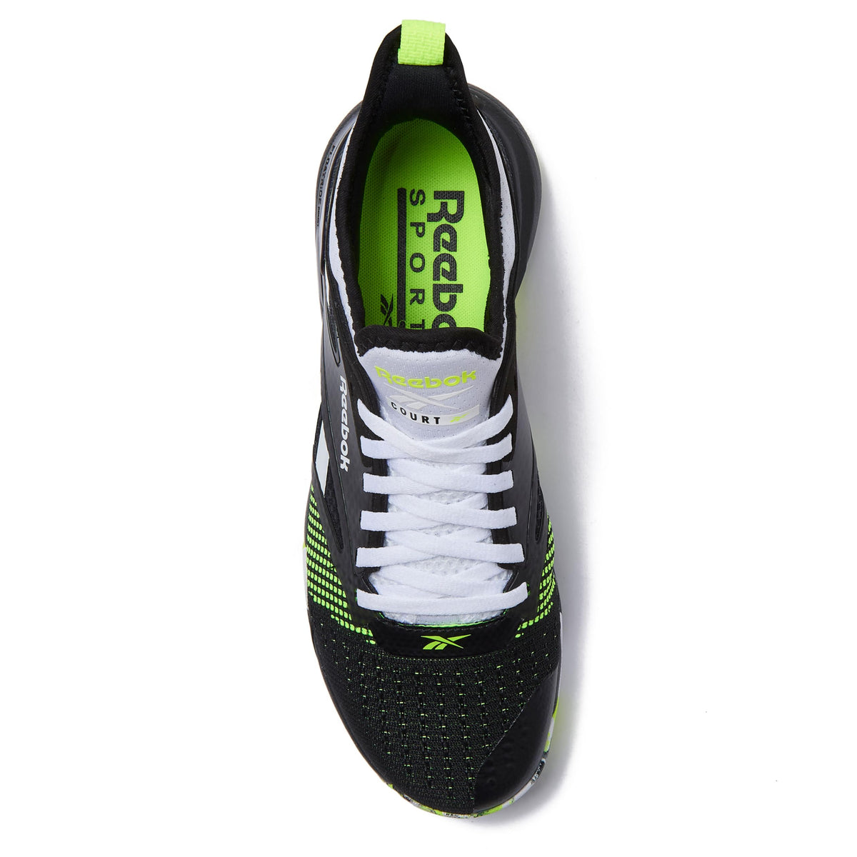 Reebok Nano Court Sport Men's Pickleball or Tennis Shoes for Men, Footwear White/Black/Digital Lime, 10