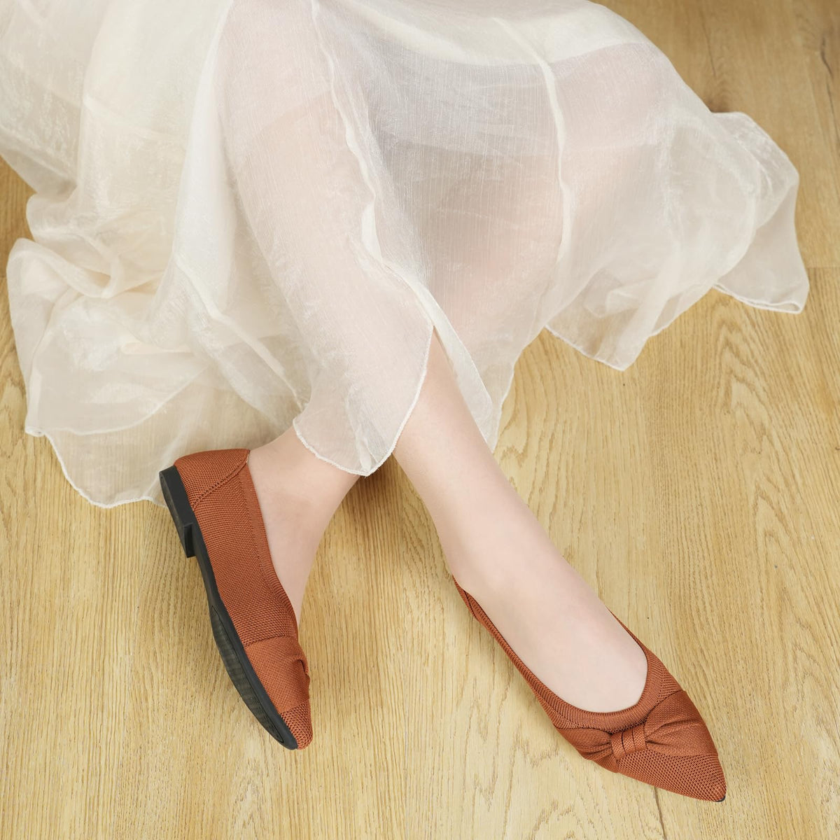 HIULYCENCE Pointed Toe Flats for Women Ballet Flats Nude US9
