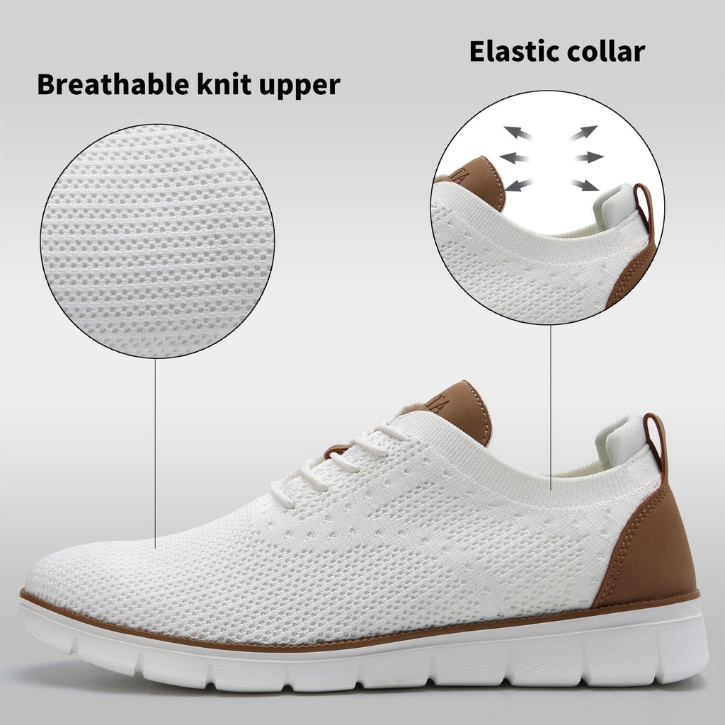 Men's Casual Dress Oxfords Sneakers Business Mesh Breathable Lightweight Walking Shoes Tennis Comfortable Fashion Office White EU43