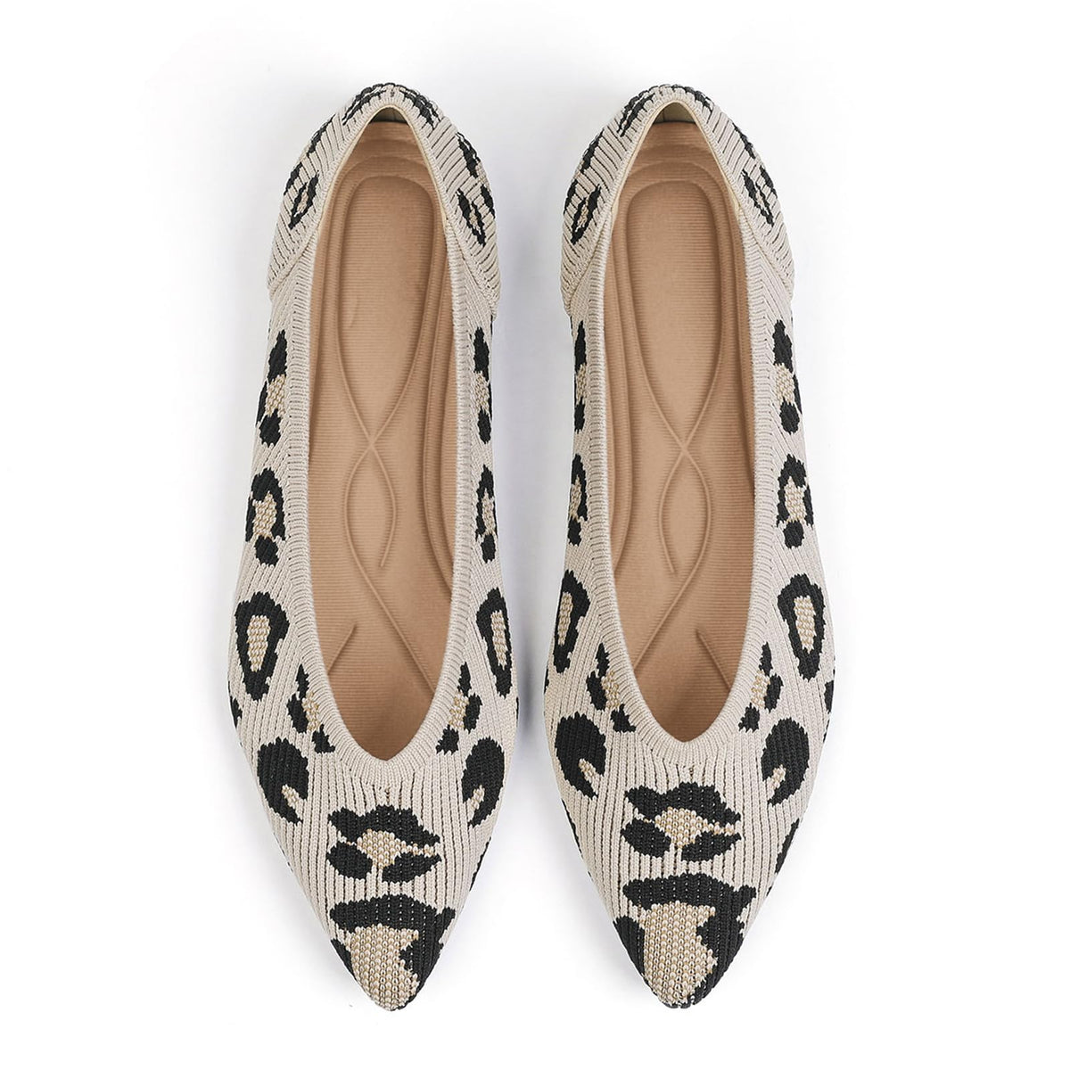 TINGRISE Women's Flats Shoes Pointed Toe Knit Ballet Comfortable Dressy Slip On Flat Leopard US7