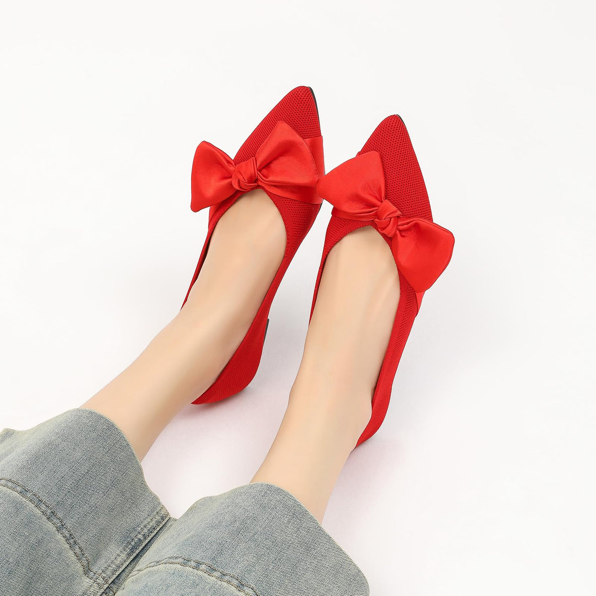 Semwiss Women's Ballet Flats with Bow Pointed Toe Comfortable Dressy Shoes