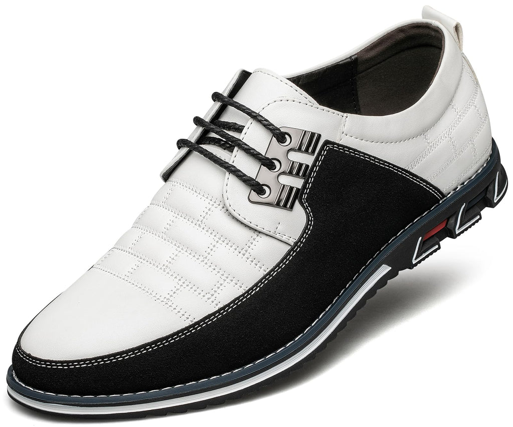 Men's Premium Leather Dress Shoes Comfort Business Casual Oxford Shoes Fashion Dress Sneakers Soft Loafers Derby Shoe for Office Working Driving Walking White, 9.5 US