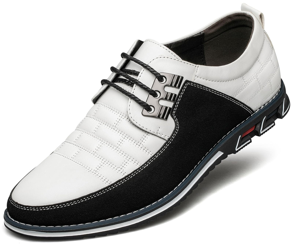 Men's Premium Leather Dress Shoes Comfort Business Casual Oxford Shoes Fashion Dress Sneakers Soft Loafers Derby Shoe for Office Working Driving Walking White, 9.5 US
