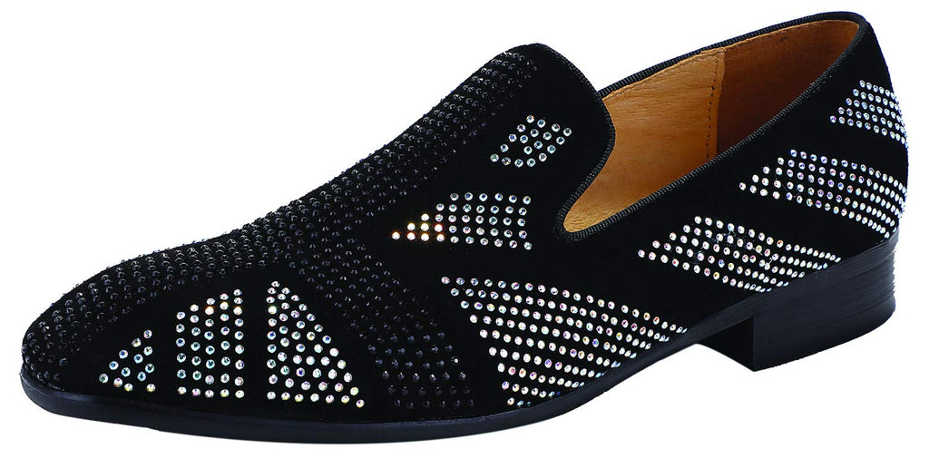 ELANROMAN Black Loafers Men Dress Party Drilling Suede Leather Wedding Penny Prom Shoes US 10
