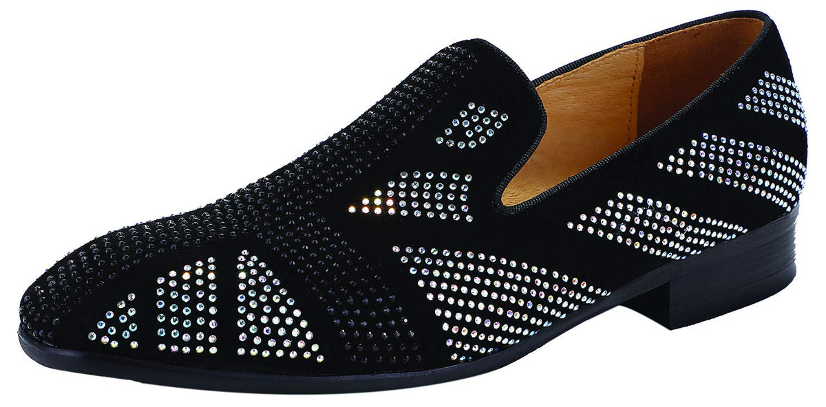 ELANROMAN Black Loafers Men Dress Party Drilling Suede Leather Wedding Penny Prom Shoes US 10
