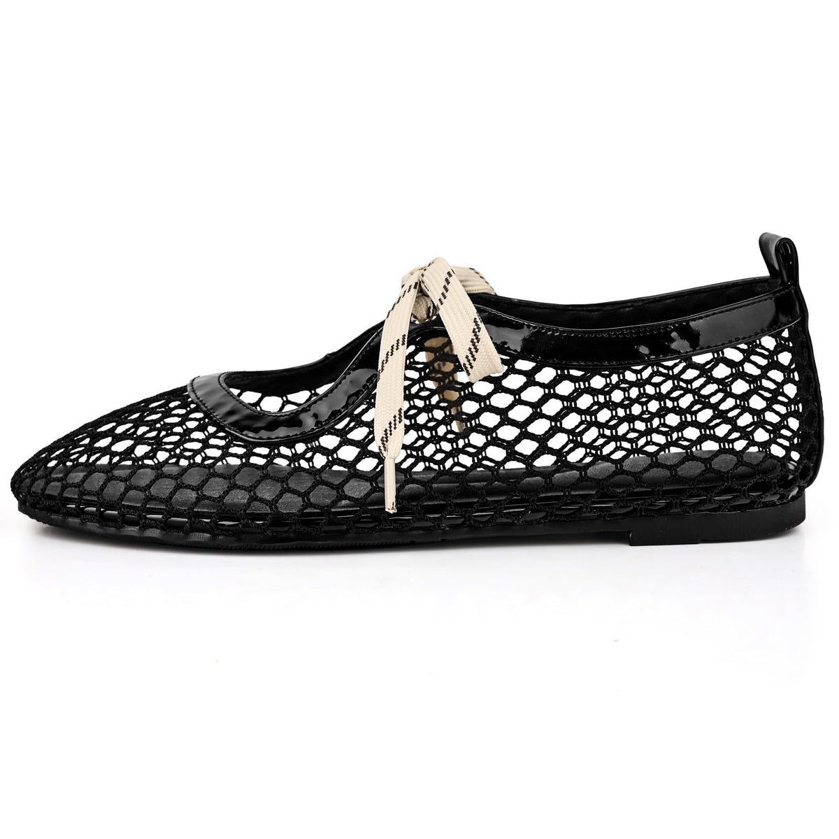 CHARMUST Lace Up Ballet Flats for Women Mary Jane Shoes,Black Mesh,5.5