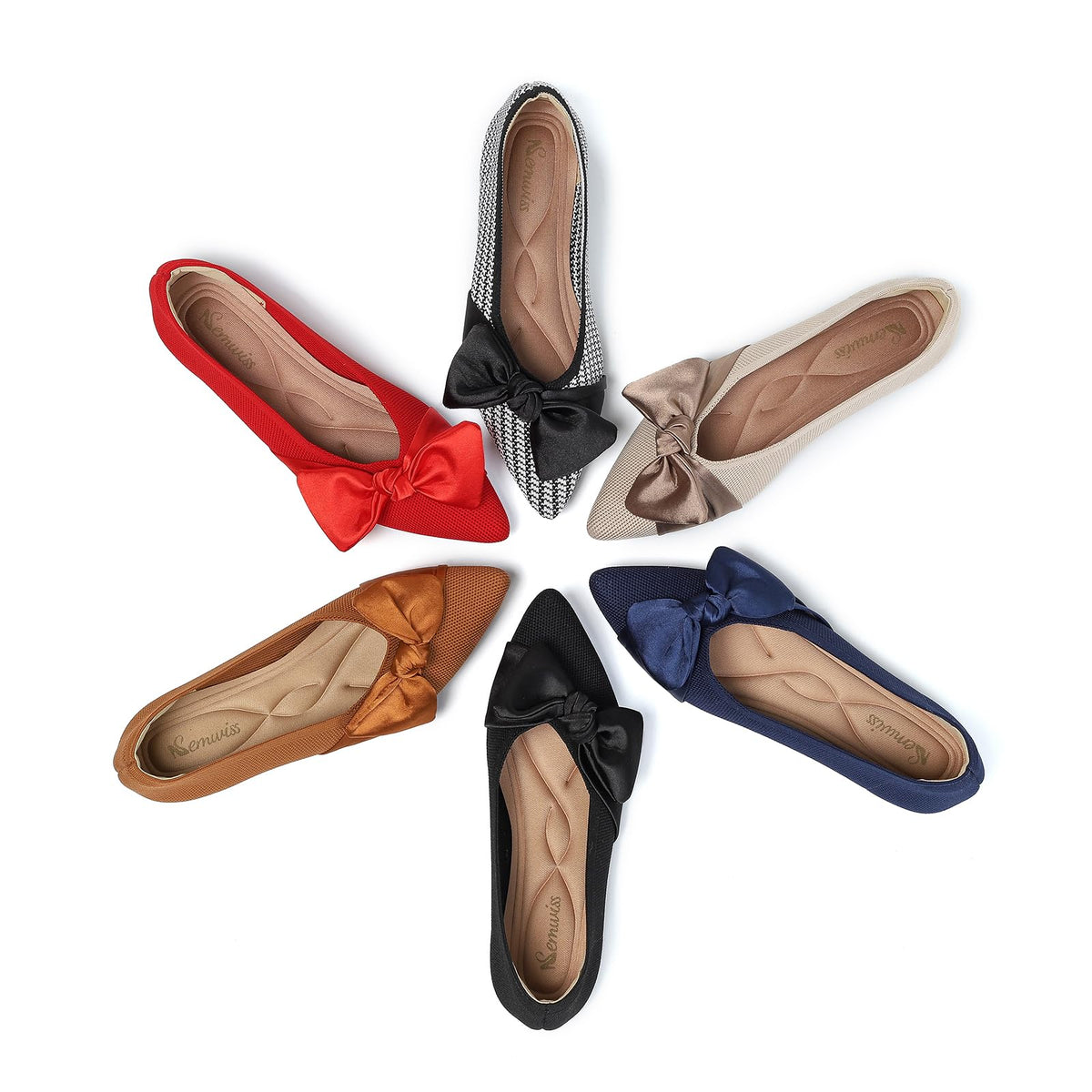 Semwiss Women's Ballet Flats with Bow Pointed Toe Comfortable Dressy Shoes