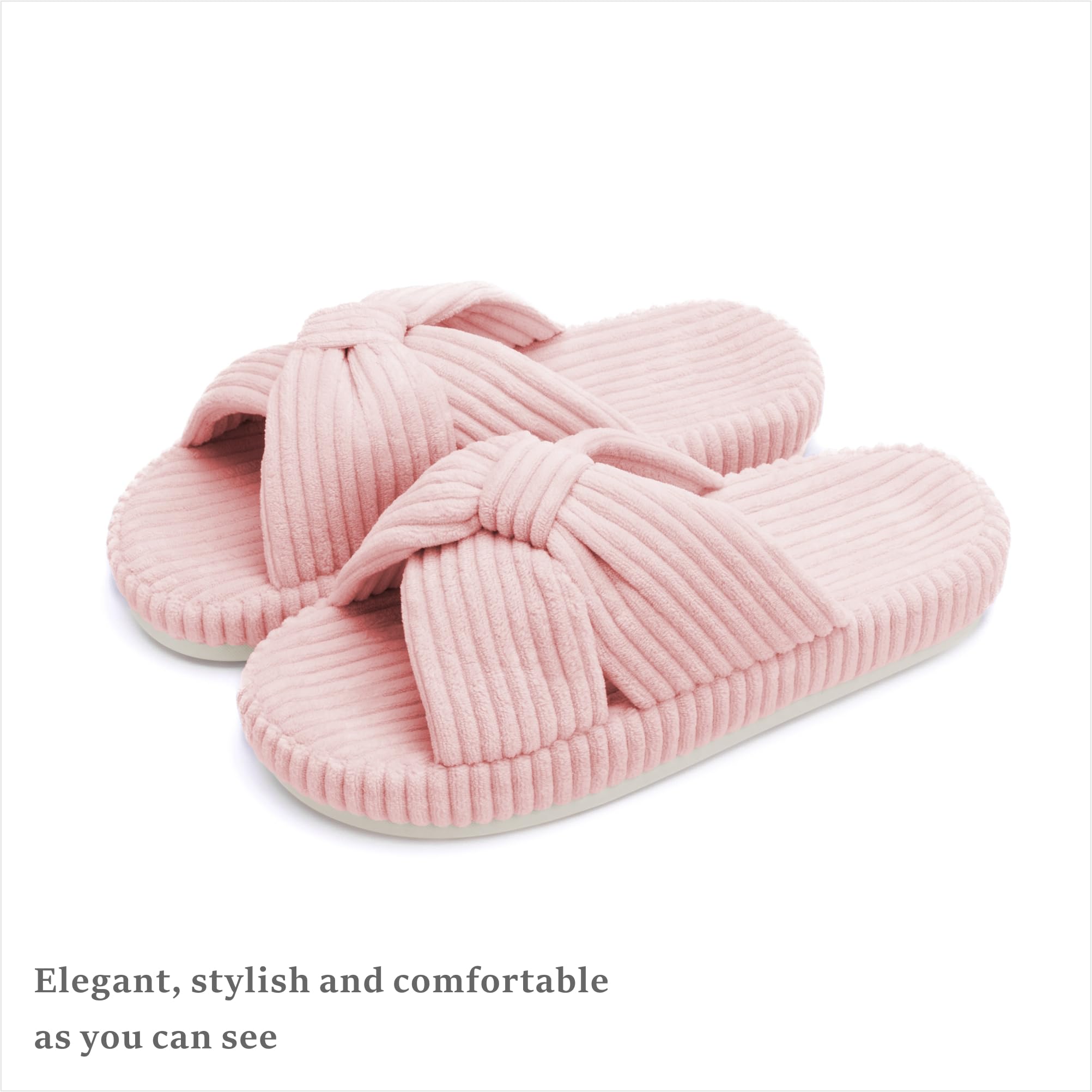 Chantomoo Slippers for Women Memory Foam House Bedroom Corduroy Bow Crossbands Slipper Shoes Comfy Trendy Gift Slippers Pink Size 7 8 6.5