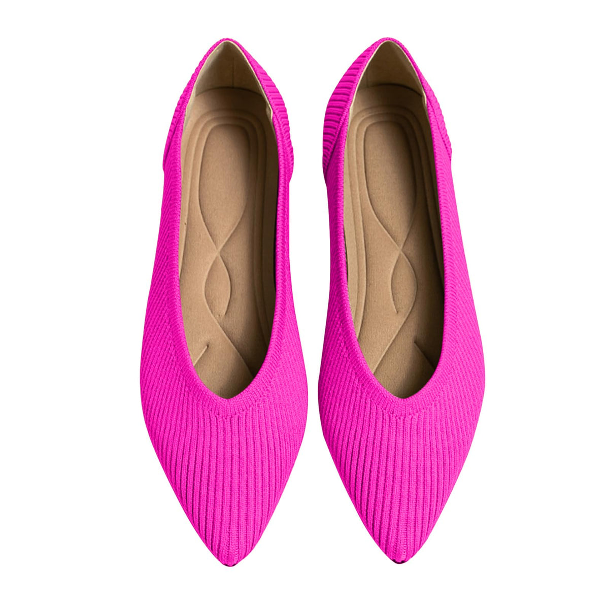 TINGRISE Women's Flats Shoes Pointed Toe Knit Ballet Comfortable Dressy Slip On Flat Pink US10