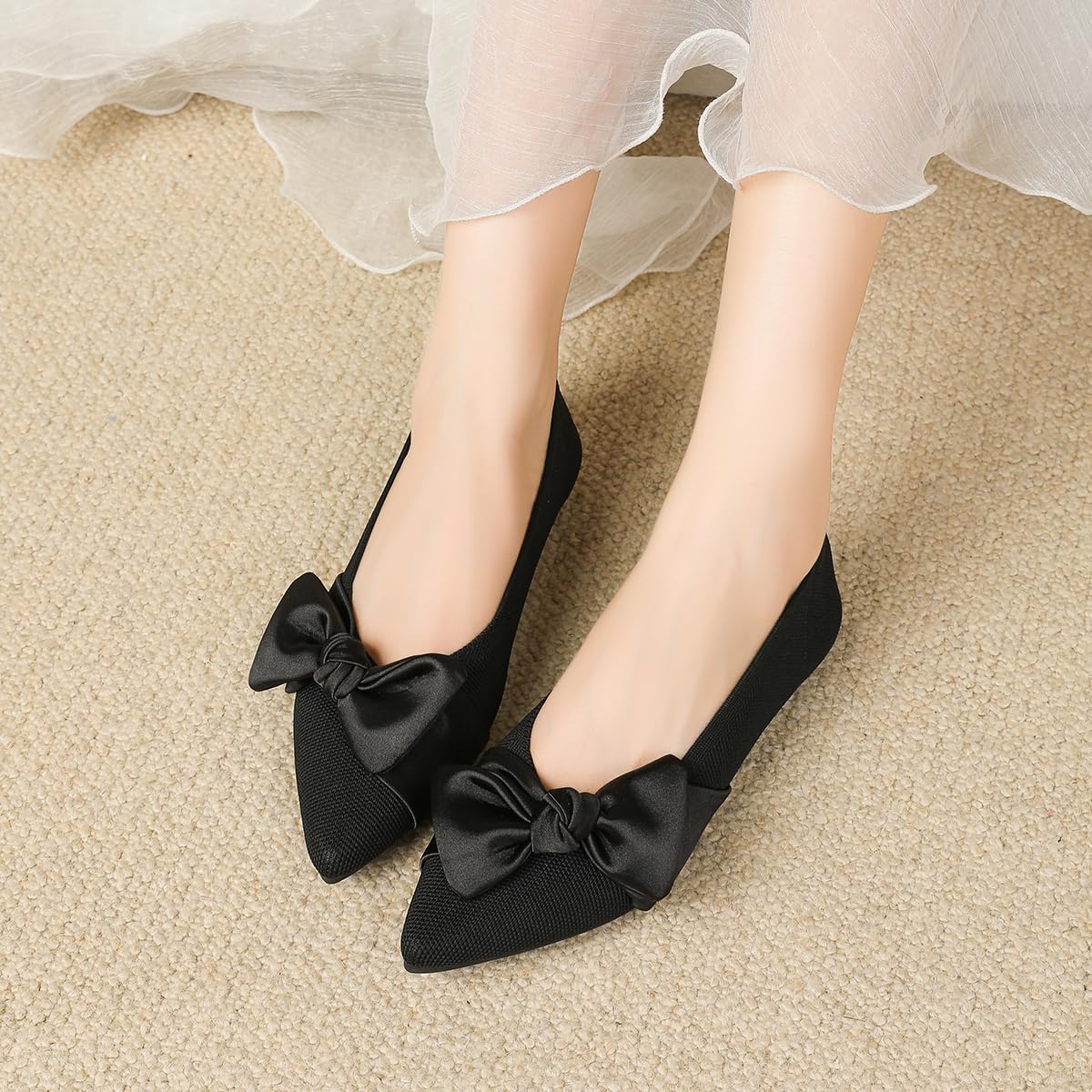 Semwiss Women's Ballet Flats with Bow Pointed Toe Comfortable Dressy Shoes
