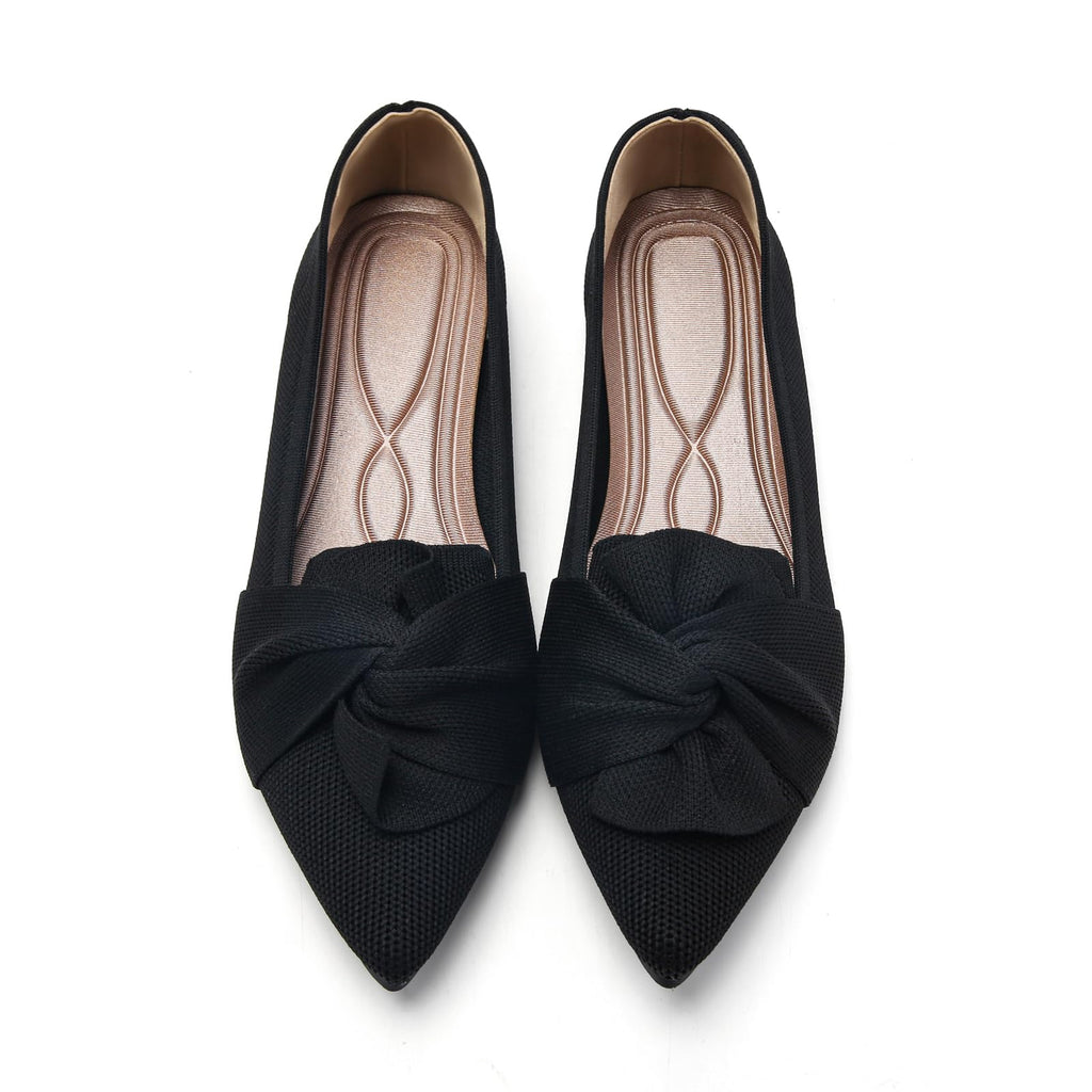 HIULYCENCE Women's Flats Shoes Pointed Toe Ballet Flats with Bow Comfortable Knit Dressy Flats Black US8.5