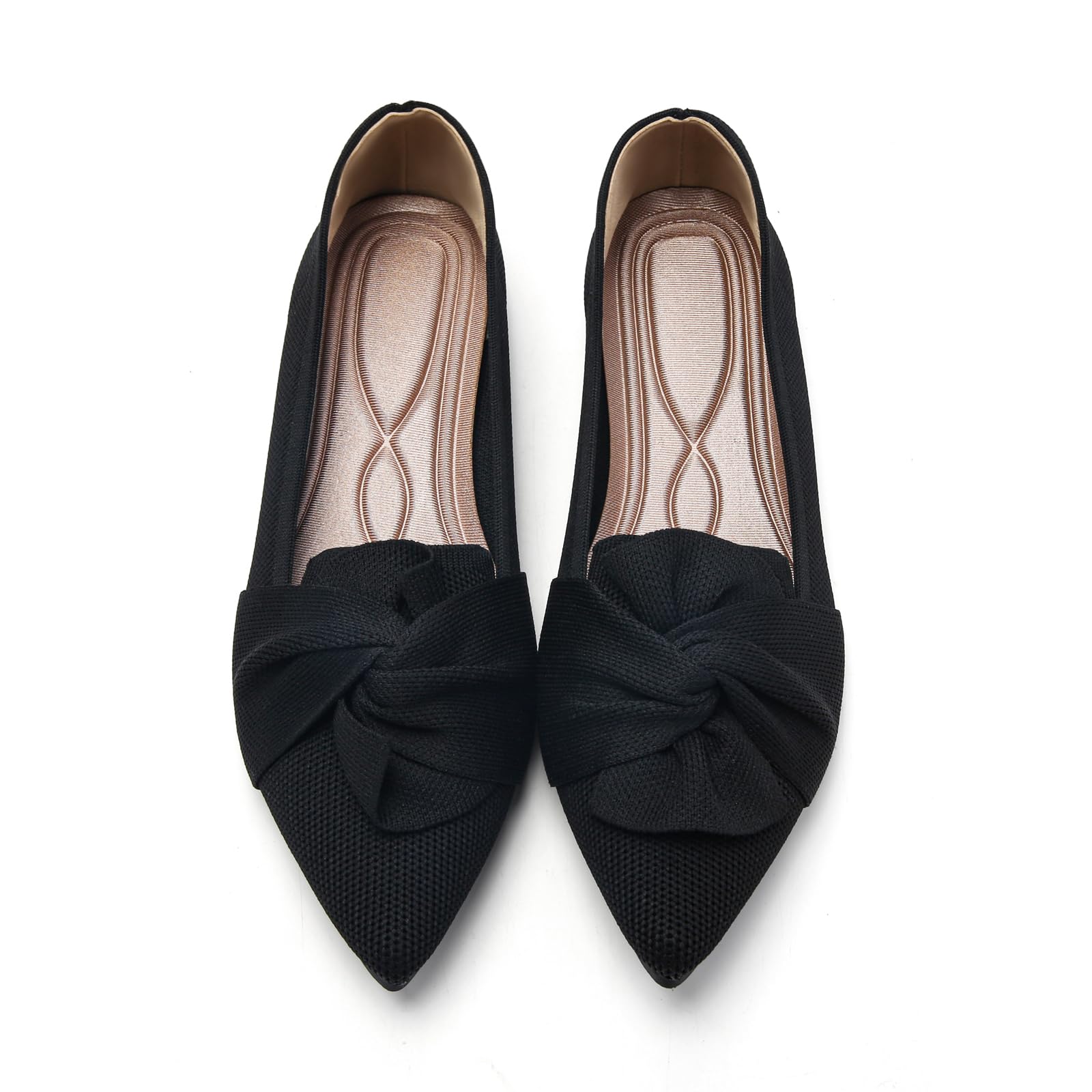 HIULYCENCE Women's Flats Shoes Pointed Toe Ballet Flats with Bow Comfortable Knit Dressy Flats Black US8.5