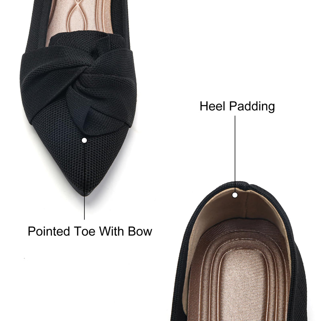 HIULYCENCE Women's Flats Shoes Pointed Toe Ballet Flats with Bow Comfortable Knit Dressy Flats Black US8.5