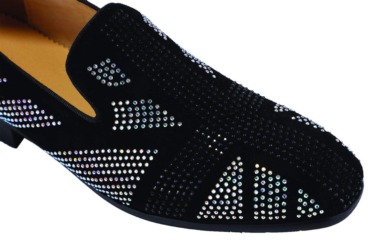 ELANROMAN Black Loafers Men Dress Party Drilling Suede Leather Wedding Penny Prom Shoes US 10
