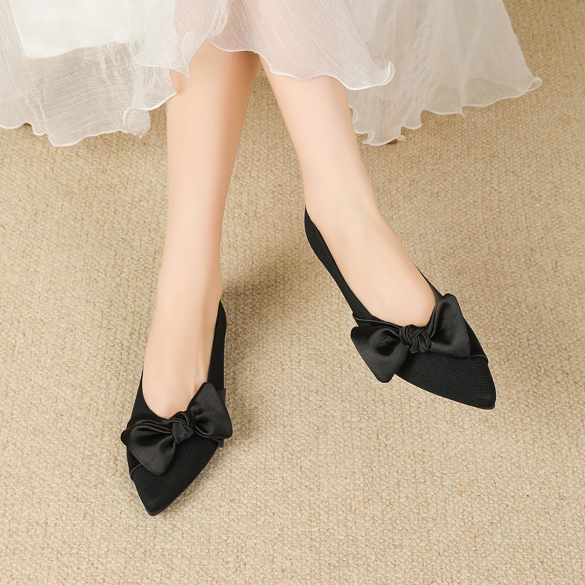 Semwiss Women's Ballet Flats with Bow Pointed Toe Comfortable Dressy Shoes