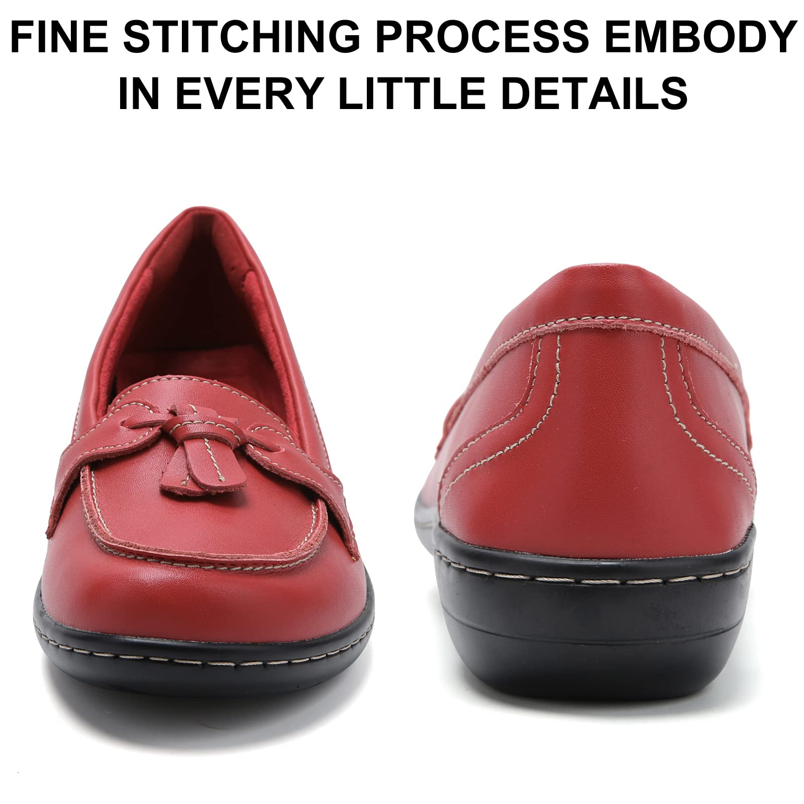 Maichal Slip On Loafers for Women Penny Loafers Classic Memory Foam Genuine Leather Dress Shoes Ladies Flat Casual Comfort Driving Walking Work Shoes RED US 9.5 Wide
