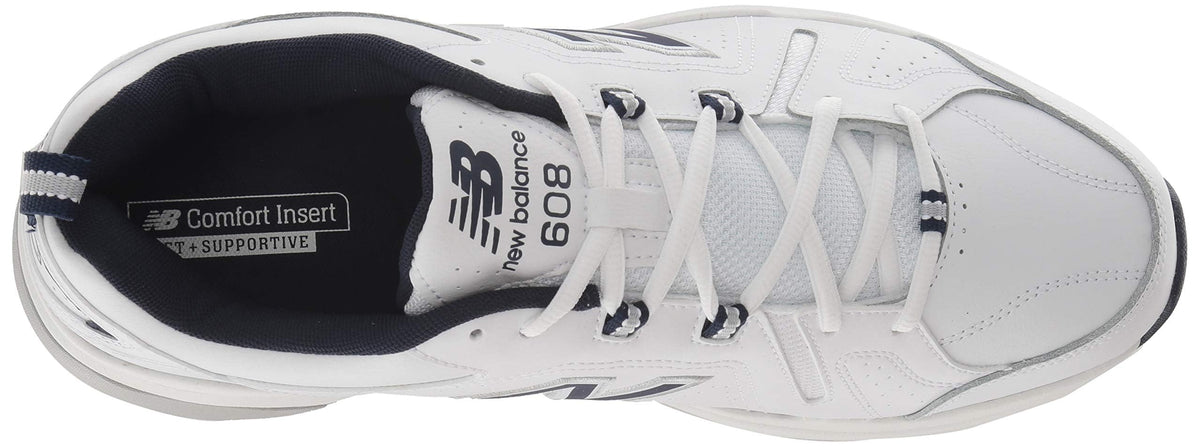 New Balance Men's 608 V5 Casual Comfort Cross Trainer, White/Navy, 10.5 Wide