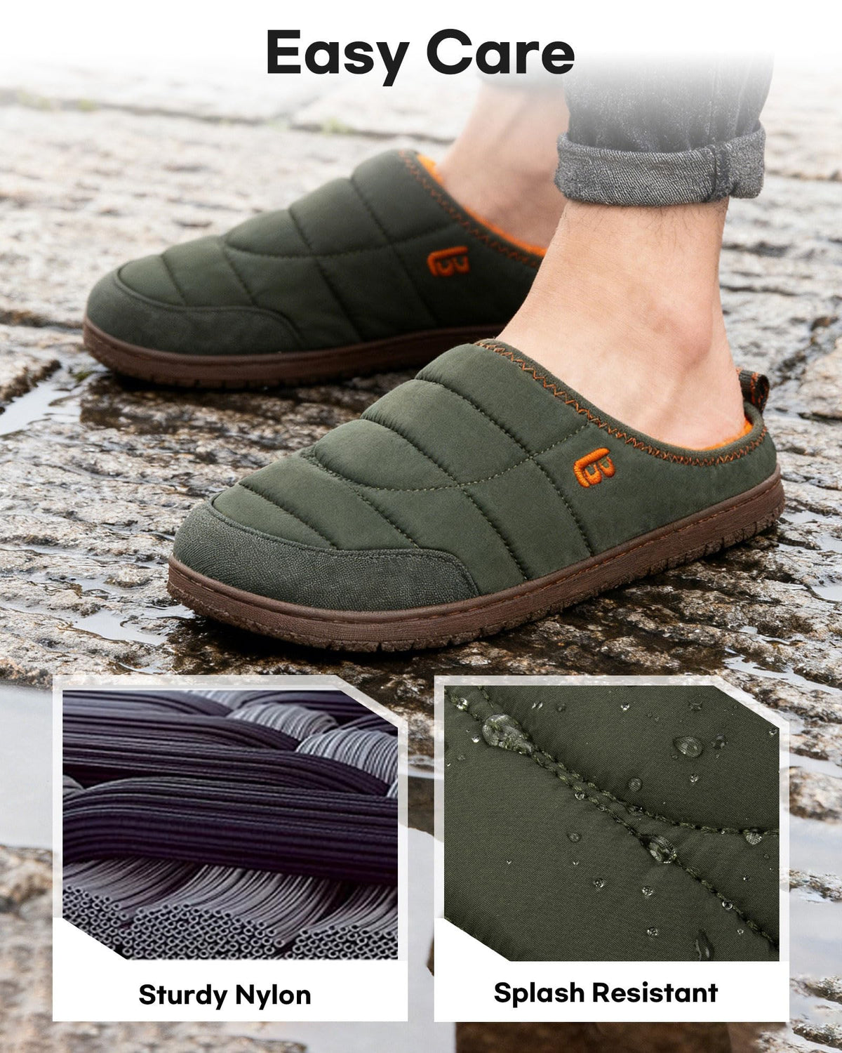LongBay Mens Slip on Slippers Two-Tone Memory Foam House Shoes Green,10