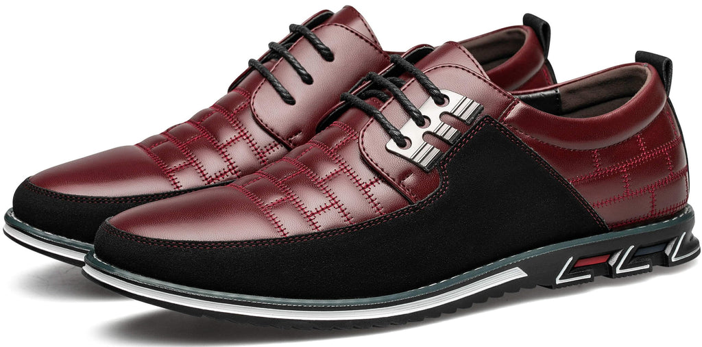 Mens Dress Shoes Comfort Business Oxford Shoes Fashion Casual Dress Sneakers Office Working Derby Shoe Wine Red, 9.5 US