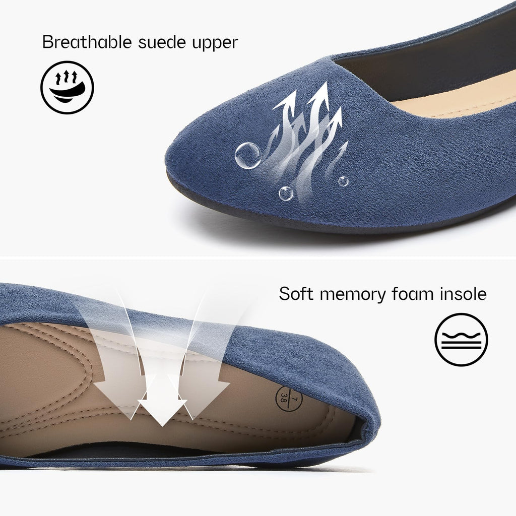 Shupua Flats for Women Round Toe Ballet Flats Work Shoes, Navy, Size 11