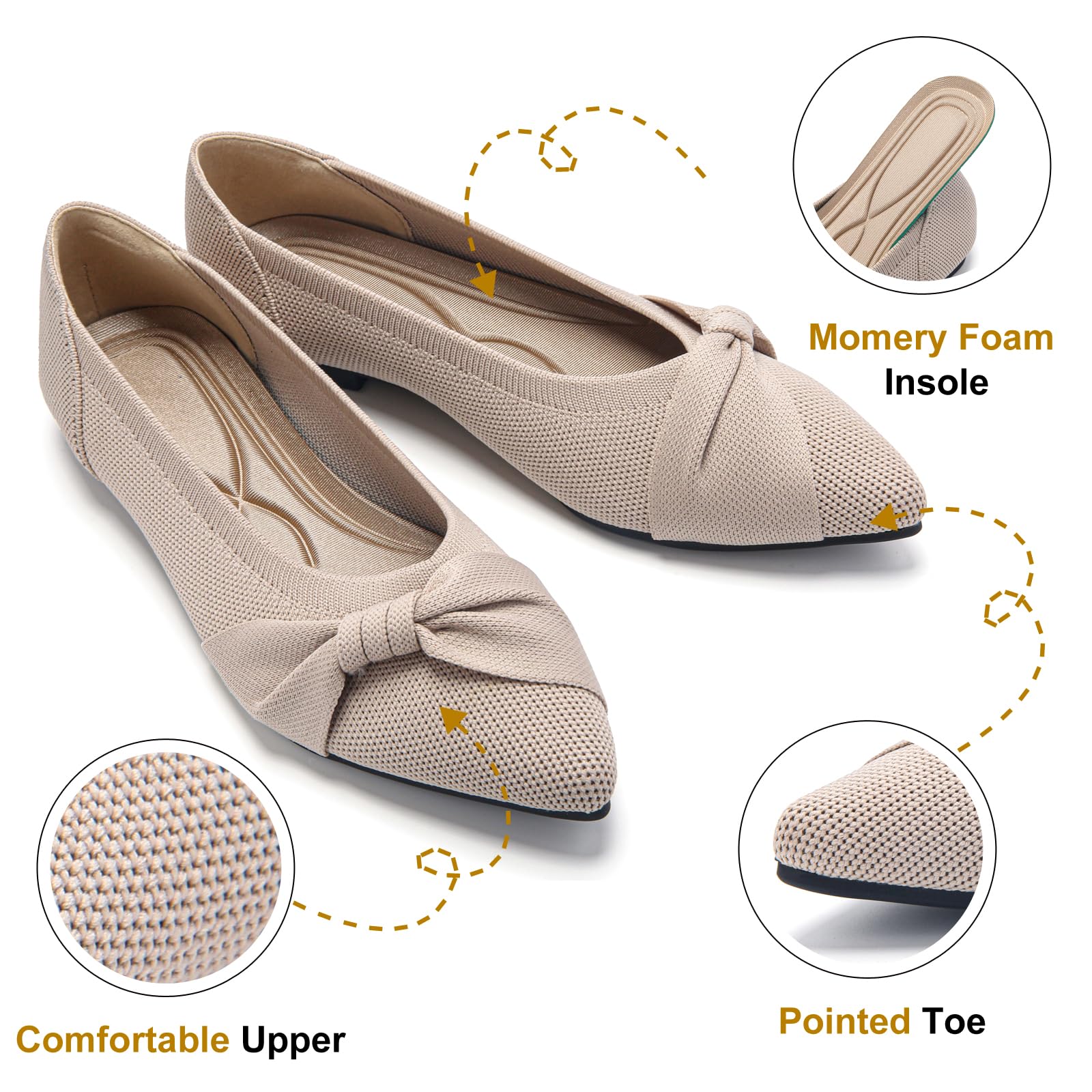 HIULYCENCE Pointed Toe Flats for Women Ballet Flats Nude US8.5
