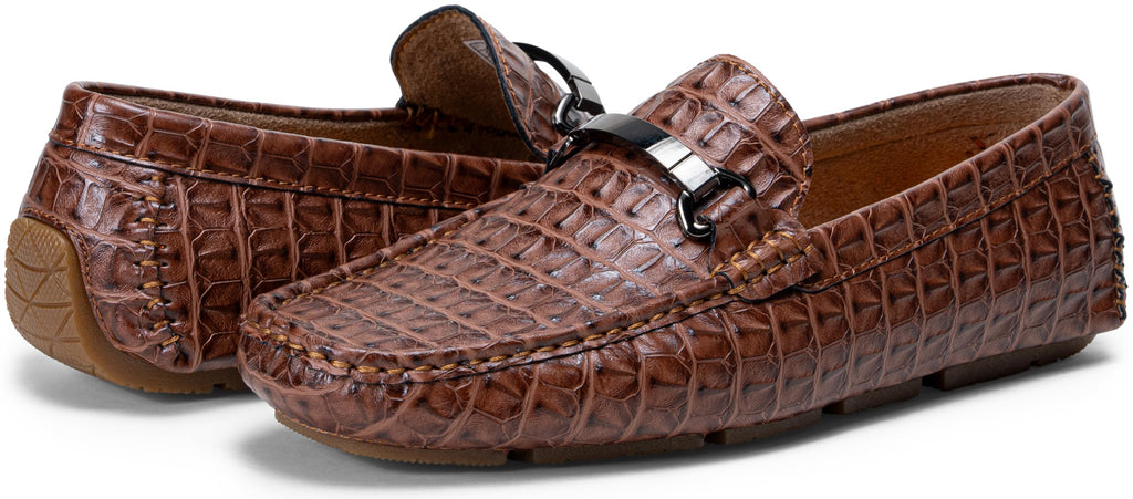 Jousen Mens Crocodile Print Loafers Dress Shoes, 3044A, pd Brown, 10.5