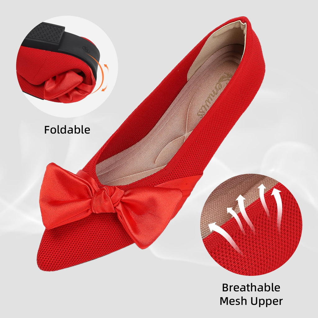 Semwiss Women's Ballet Flats with Bow Pointed Toe Comfortable Dressy Shoes