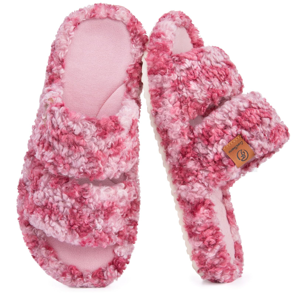 EverFoams Womens Fuzzy Open-toe Slippers Indoor Diva Wild Pink,7-8 US