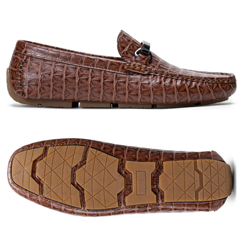 Jousen Mens Crocodile Print Loafers Dress Shoes, 3044A, pd Brown, 10.5