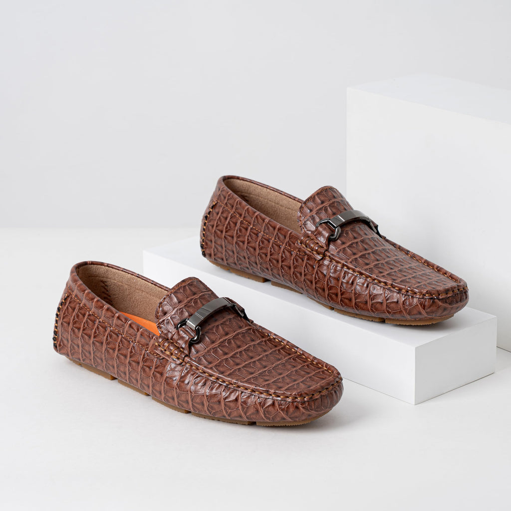 Jousen Mens Crocodile Print Loafers Dress Shoes, 3044A, pd Brown, 10.5