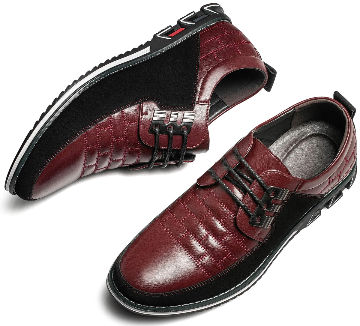 Mens Dress Shoes Comfort Business Oxford Shoes Fashion Casual Dress Sneakers Office Working Derby Shoe Wine Red, 9.5 US