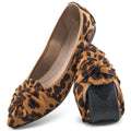 Aomigoct Comfortable Dressy Flats for Women: Cushioned Insole & Lightweight for All-Day Office Comfort - Slip On & Foldable for Working Professional with Bow Leopard