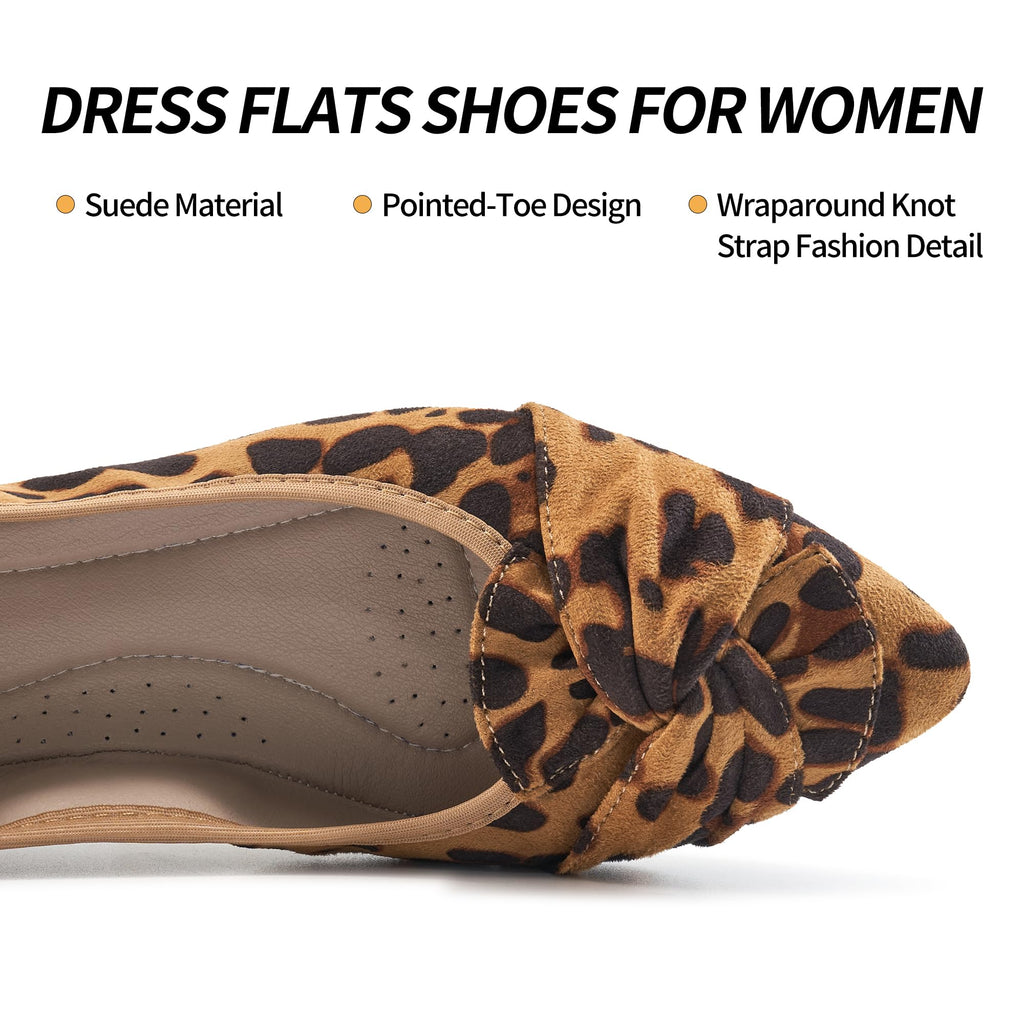 Aomigoct Comfortable Dressy Flats for Women: Cushioned Insole & Lightweight for All-Day Office Comfort - Slip On & Foldable for Working Professional with Bow Leopard