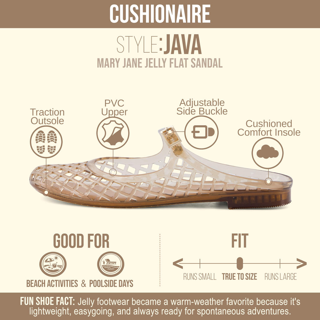 CUSHIONAIRE Java Casual Womens Jelly Flats with Adjustable Strap, Closed Toe Mary Janes Mule Design, Waterproof Jelly Sandals for Women, Mocha 8