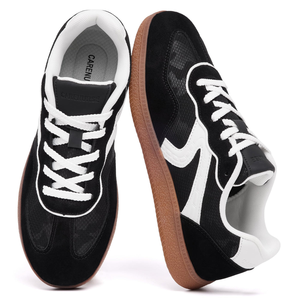 CARENURSE Mens Casual Fashion Sneakers Classic Skate Tennis Shoes Anti Slip Walking Footwear Training Business Breathable Size 10.5 Running Comfort Low Top Outdoor Jogging Dress Skateboarding Black