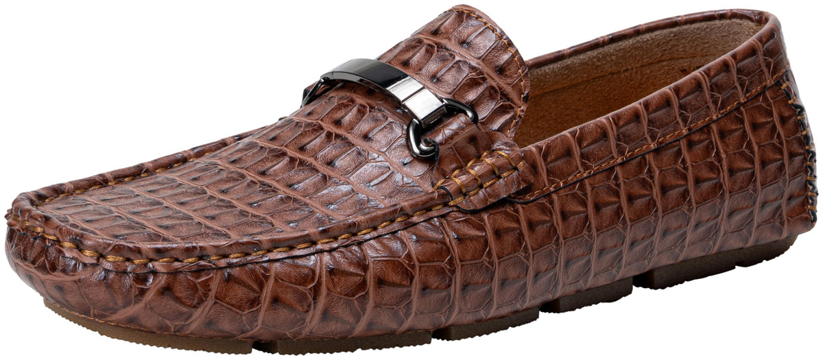 Jousen Mens Crocodile Print Loafers Dress Shoes, 3044A, pd Brown, 10.5