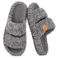 EverFoams Womens Fuzzy Open-toe Slippers Indoor Cool Gray,7-8 US