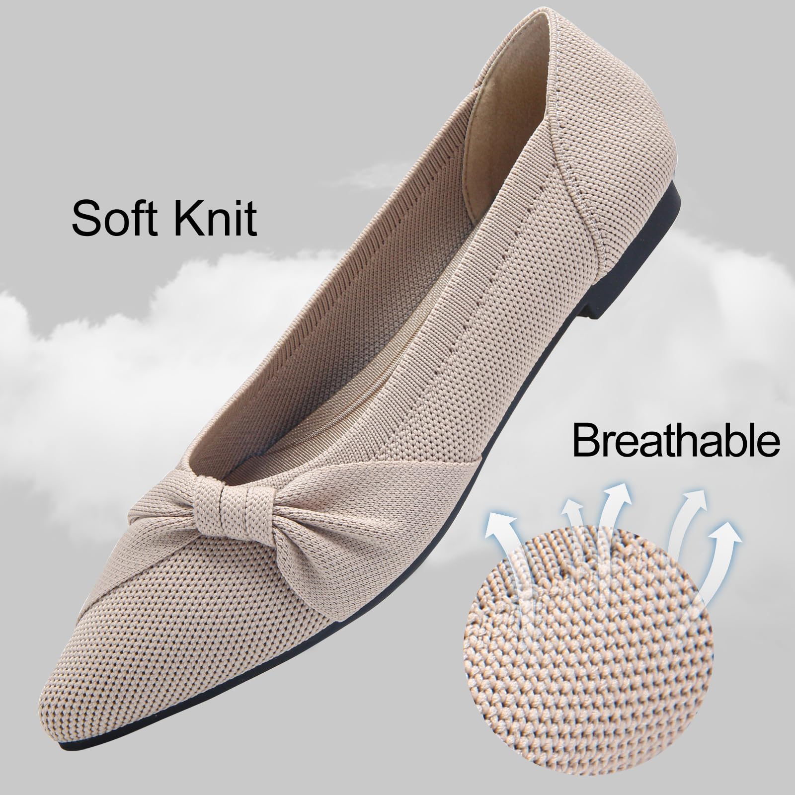 HIULYCENCE Pointed Toe Flats for Women Ballet Flats Nude US8.5