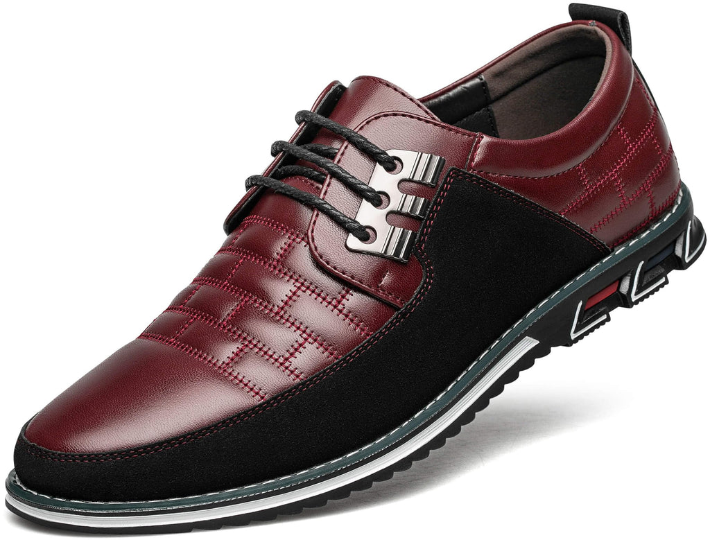 Mens Dress Shoes Comfort Business Oxford Shoes Fashion Casual Dress Sneakers Office Working Derby Shoe Wine Red, 9.5 US