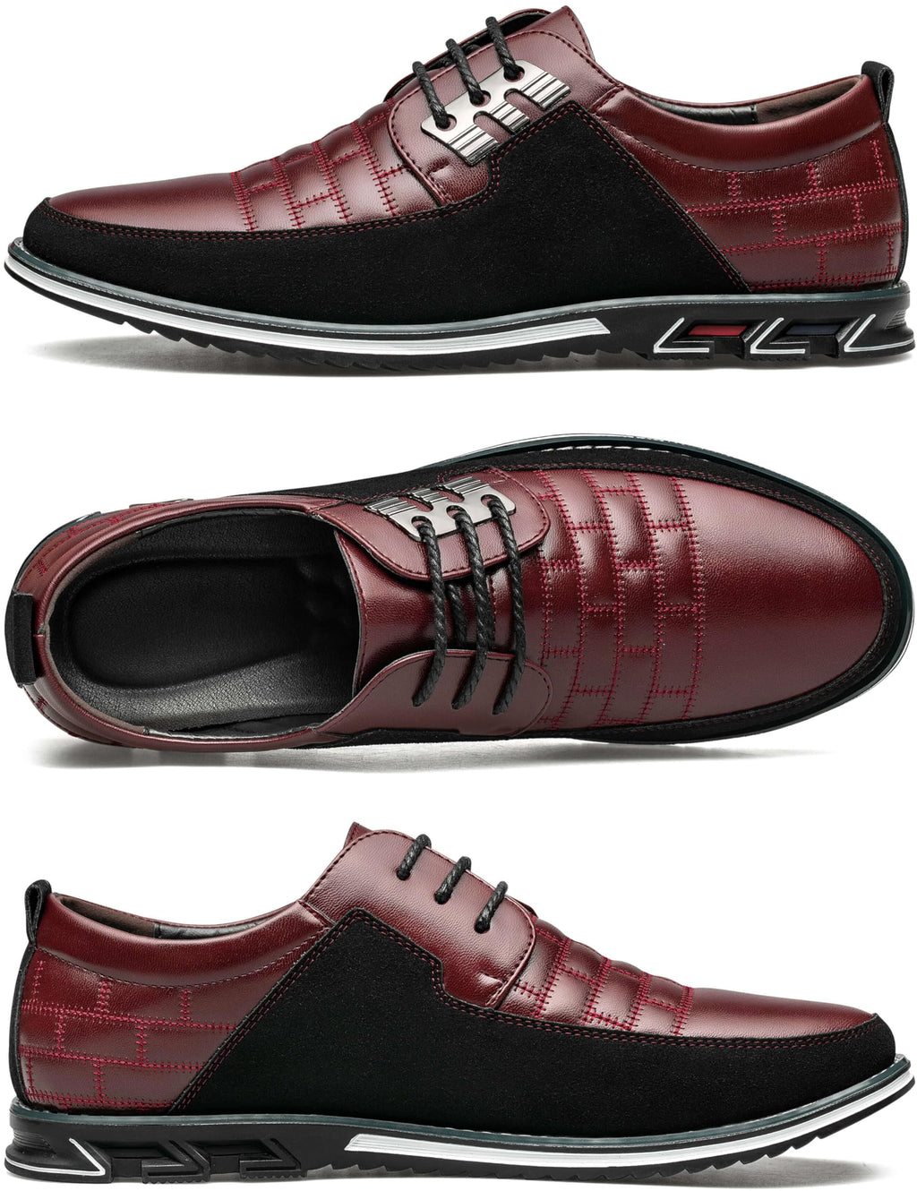 Mens Dress Shoes Comfort Business Oxford Shoes Fashion Casual Dress Sneakers Office Working Derby Shoe Wine Red, 9.5 US