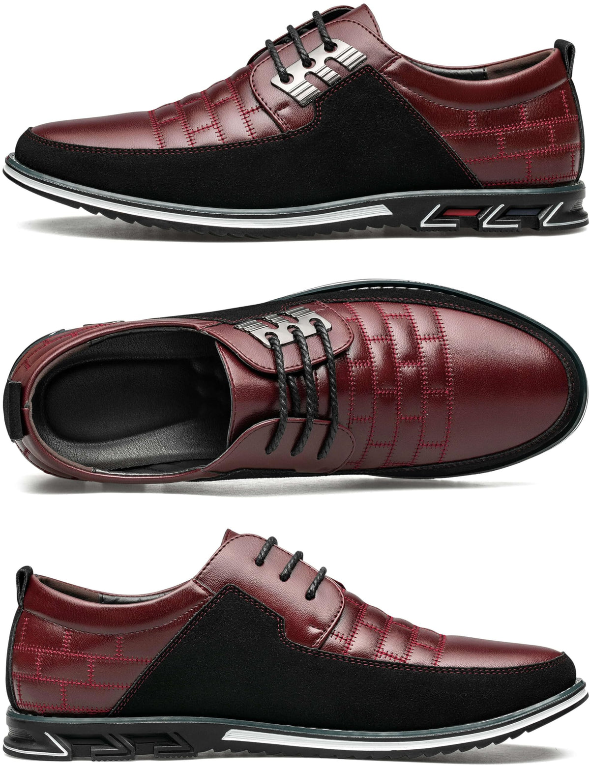 Mens Dress Shoes Comfort Business Oxford Shoes Fashion Casual Dress Sneakers Office Working Derby Shoe Wine Red, 9.5 US