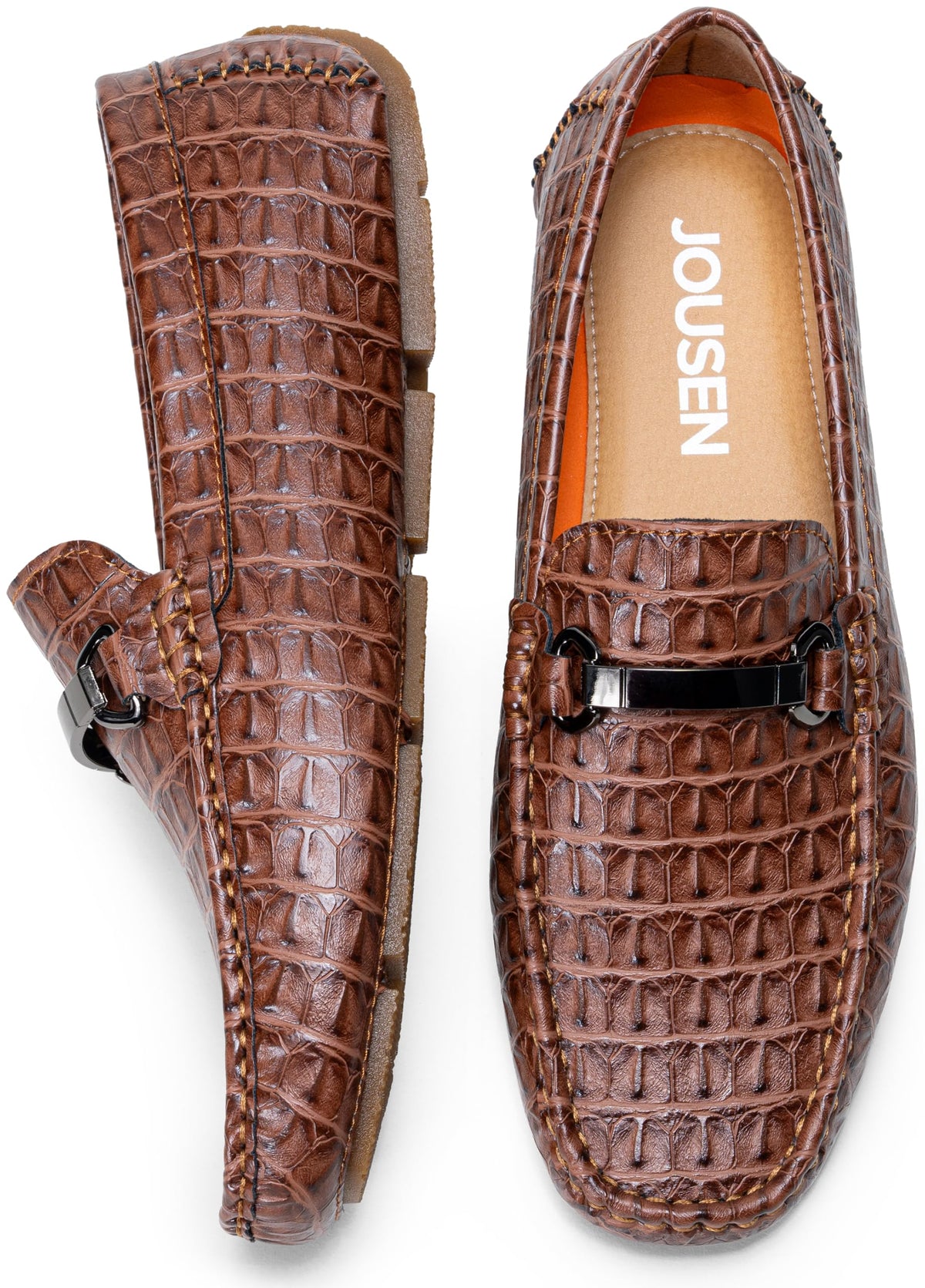 Jousen Mens Crocodile Print Loafers Dress Shoes, 3044A, pd Brown, 10.5